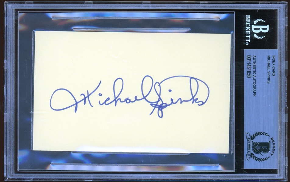Michael Spinks Signed 3 x 5 Index Card (Beckett/BAS Encapsulated)