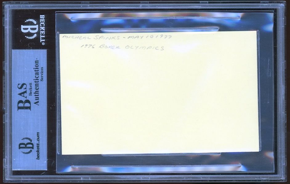 Michael Spinks Signed 3 x 5 Index Card (Beckett/BAS Encapsulated)