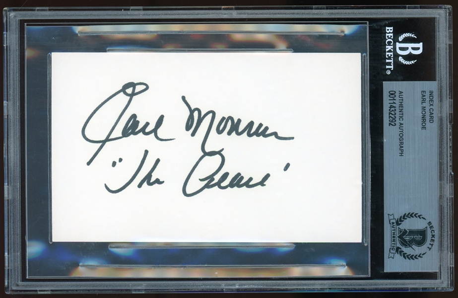 Earl The Pearl Monroe Signed 3 x 5 Card (Beckett/BAS Encapsulated)