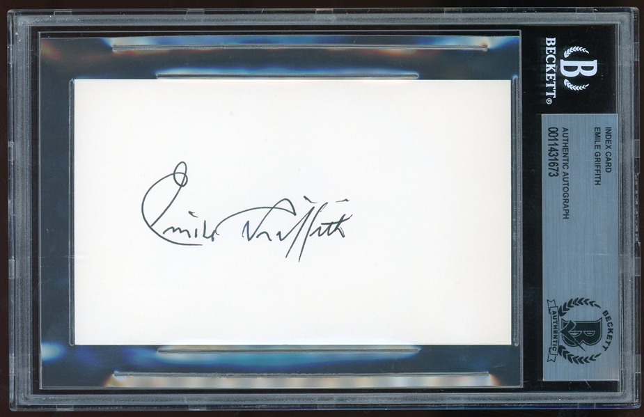 Emile Griffith Signed 3 x 5 Index Card (Beckett/BAS Encapsulated)