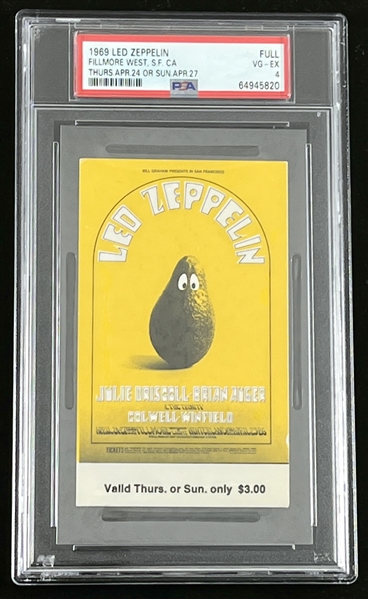 Led Zeppelin Original 1969 Concert Ticket @ Fillmore West (PSA/DNA Encapsulated)