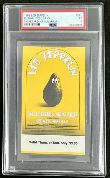 Led Zeppelin Original 1969 Concert Ticket @ Fillmore West (PSA/DNA Encapsulated)