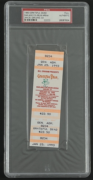 Original 1993 Grateful Dead Concert Ticket @ Oakland Coliseum (PSA/DNA Encapsulated)