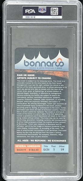 2006 Bonnaroo Festival Ticket w/ Performers Tom Petty, Beck, Radiohead & More! (PSA/DNA Encapsulated)