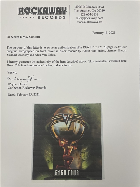 Van Halen: Group Signed 5150 Tour Program, Custom Matted & Framed (4/Sigs) (Rockaway Records LOA)