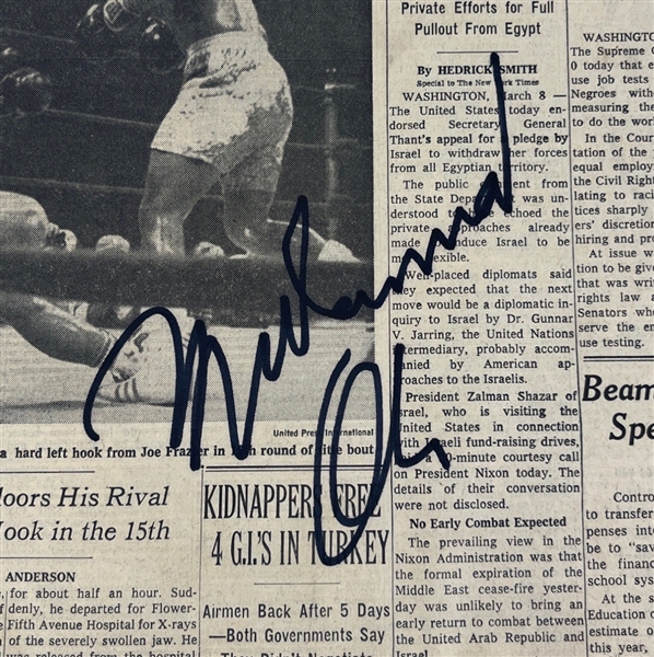 Muhammad Ali Signed Frazier Outpoints Ali & Keeps Title New York Times Newspaper (Beckett/BAS LOA)