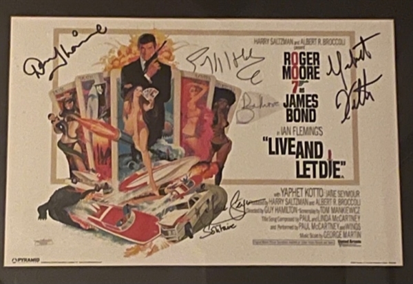 James Bond: Roger Moore & Cast Multi-Signed “Live and Let Die” Signed 17” x 11” Mini Poster (5 Sigs) (Third Party Guaranteed)