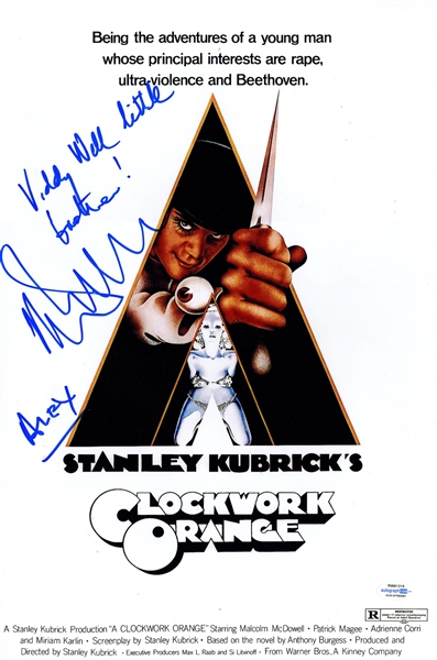 Clockwork Orange: Malcolm McDowell Signed 12" x 18" Poster (ACOA Witness) 