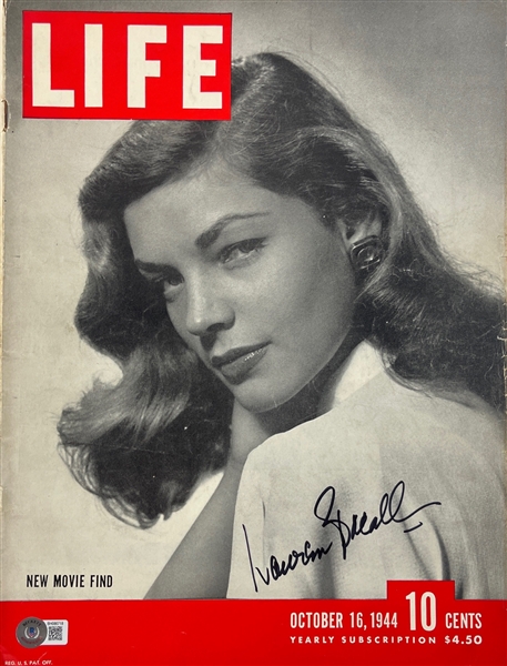 Lauren Bacall In-Person Signed 10.5" x 14" 1944 LIFE Magazine (Beckett/BAS)