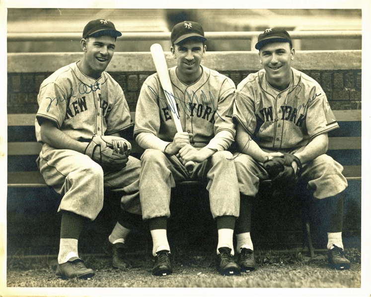 Giants Legends: Mel Ott, Carl Hubbell & Jimmy Ripple Signed 8" x 10" Type I George Burke Photograph (JSA)