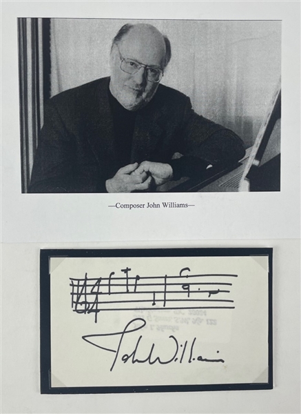 John Williams Signed 3 x 5 Card with  Two Bars of handwritten Music from Close Encounters of the Third Kind (Beckett/BAS)
