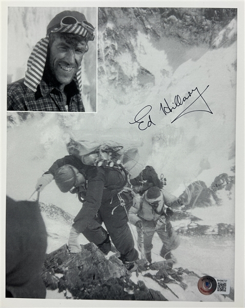 Sir Edmund Hilary Signed 8" x 10" B&W Photo Climbing Mt. Everest! (Beckett/BAS)