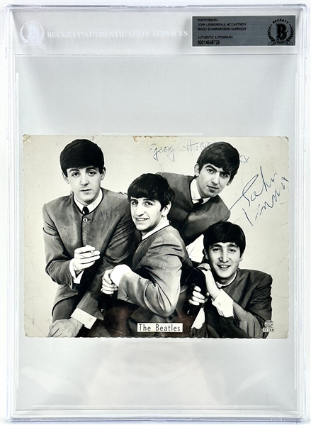 The Beatles Group Signed 6" x 8" Dezo Hoffman Photograph - The Classic Seated Suit Pose! (Beckett/BAS Encapsulated & Caiazzo LOA)