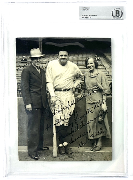 Babe Ruth Superb Signed 6.5" x 8.5" Photo - Inscribed to New York Baseball Announcer Sid Loberfield (Beckett/BAS Encapsulated & JSA LOA)