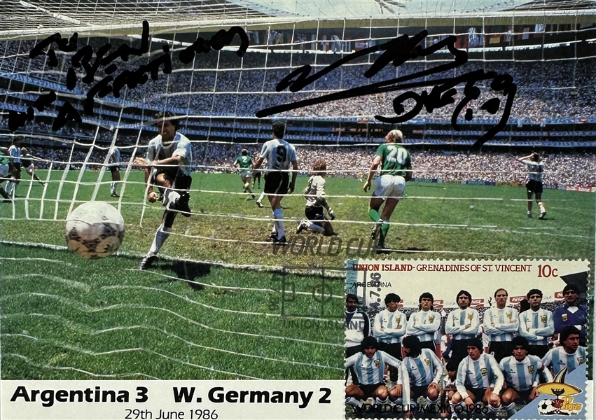 Diego Maradona Desirable Signed 1986 World Cup Championship Commemorative Postcard (PSA/DNA)