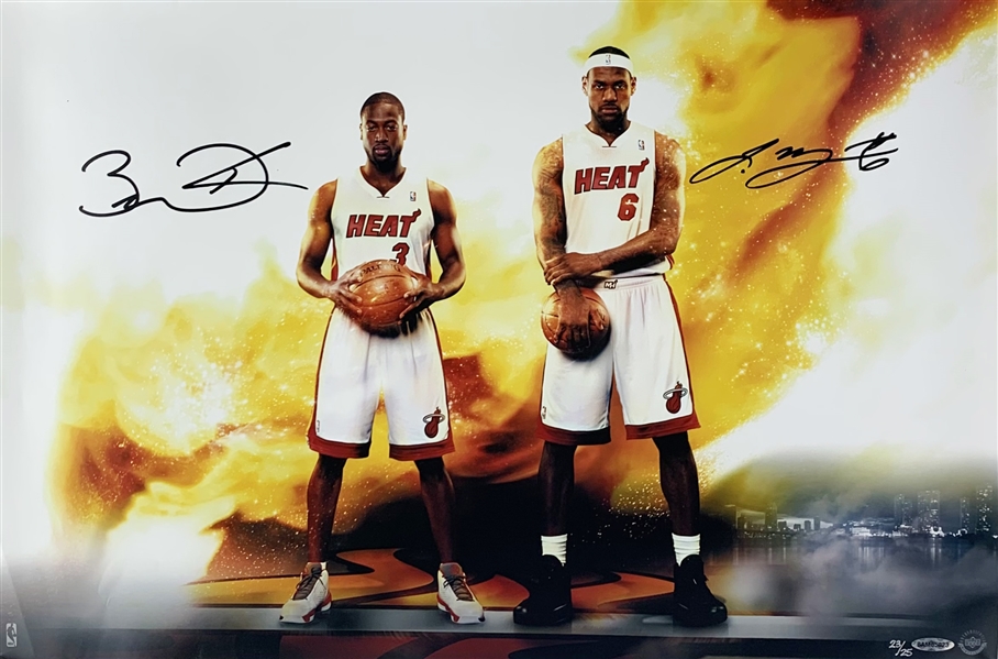 Heat Legends: Lebron James & Dwyane Wade Signed Limited Edition 24" x 16" Color Photo (UDA COA)