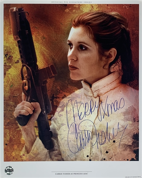 Carrie Fisher Signed 16 x 20 Official Pix Photograph with Holiday Inscription! (Beckett/BAS LOA)