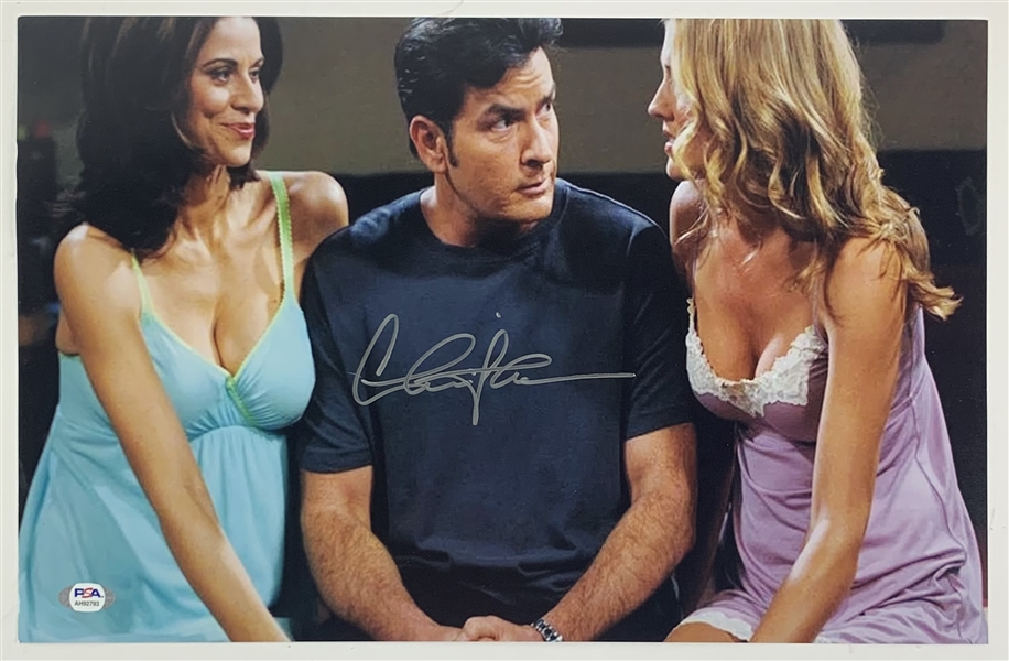 Charlie Sheen Signed 11" x 17" Color Photo from "Two and a Half Men" (PSA/DNA COA)