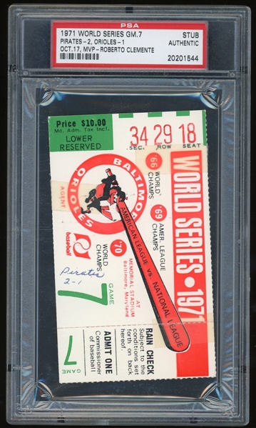1971 World Series Game 7 Ticket Stub : Clemente MVP (PSA/DNA Encapsulated)