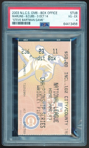 2003 NLCS Marlins vs. Cubs Ticket Stub - The Steve Bartman Game (PSA/DNA)
