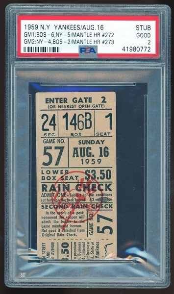 1959 NY vs Boston Ticket Stub :: Mantle HR #272-273 (PSA/DNA)