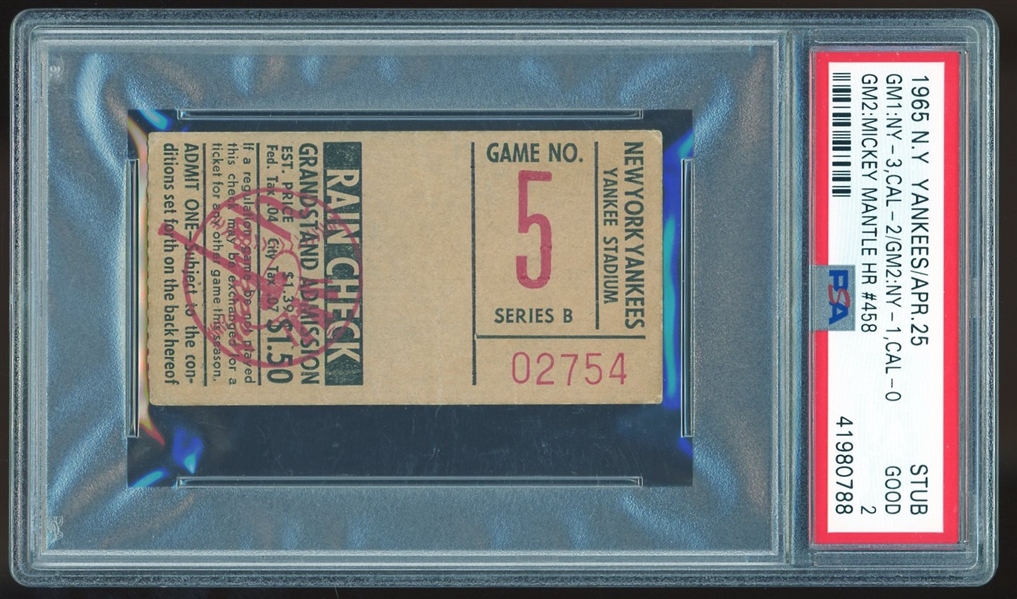 1965 Yankees Ticket Stub :: Mantle's HR #458 (PSA/DNA)