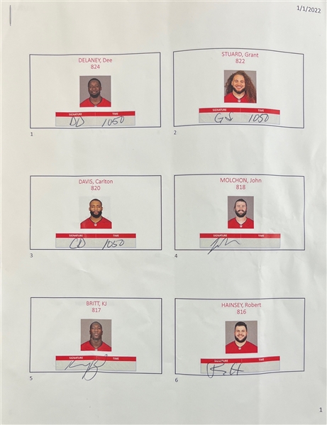 2021-22 Tampa Bay Buccaneers Team Signed Spreadsheets (JSA LOA)