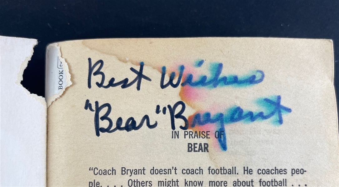 Paul Bear Bryant Dual Signed Paperback Football Book (JSA LOA)