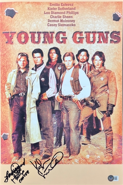 Young Guns: Kiefer Sutherland & Lou Diamond Phillips Signed 12 x 18 Photo (Beckett/BAS)