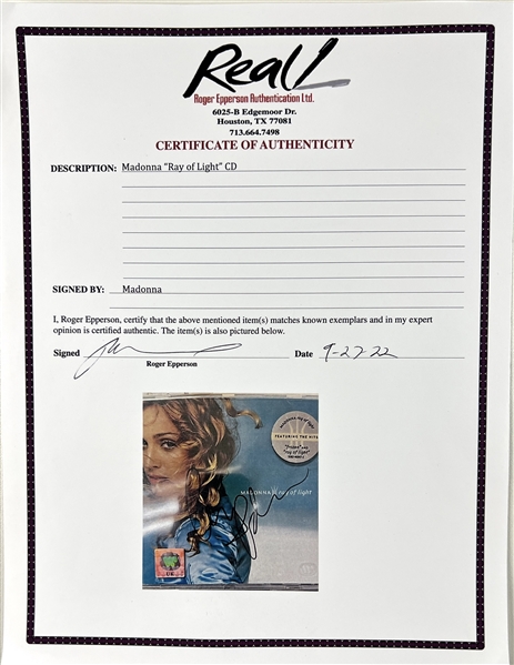 Madonna Signed “Ray of Light” CD Promo (Roger Epperson/REAL LOA)  