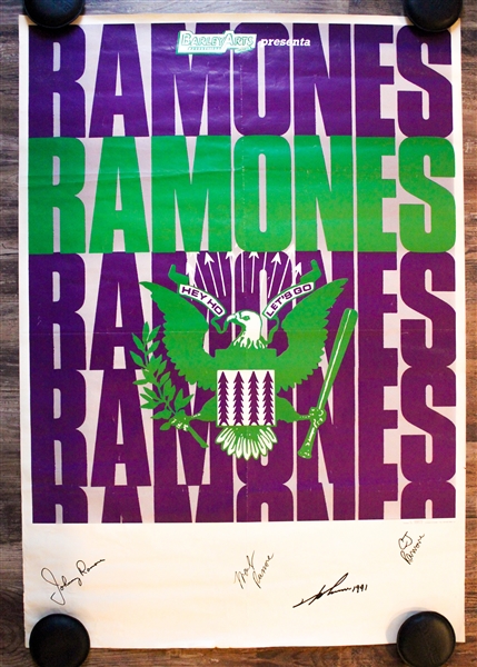 Ramones Group Signed One Sheet 1991 Spanish Tour Poster (4 Sigs) (ACOA Authentication)