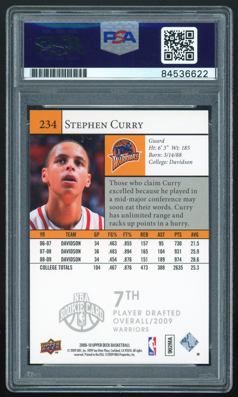 Lot Detail - Stephen Curry Signed 2009 Upper Deck #234 Star Rookie Card ...
