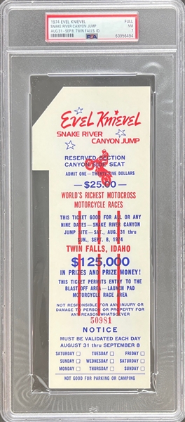 1974 Evel Knievel Twin Falls Snake River Canyon Jump FULL Ticket (PSA/DNA Encapsulated)