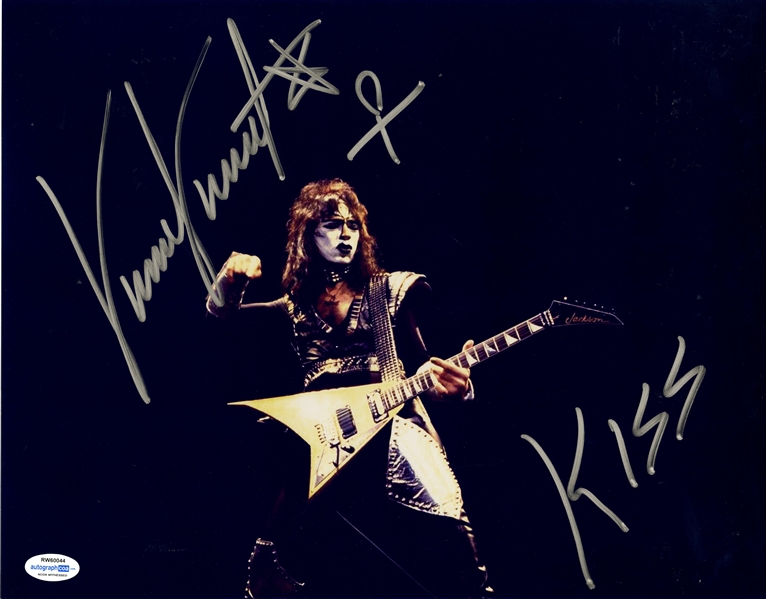 KISS: Vinnie Vincent Signed 11 x 14 Photo w/ KISS and Symbol Inscriptions (ACOA WITNESS)