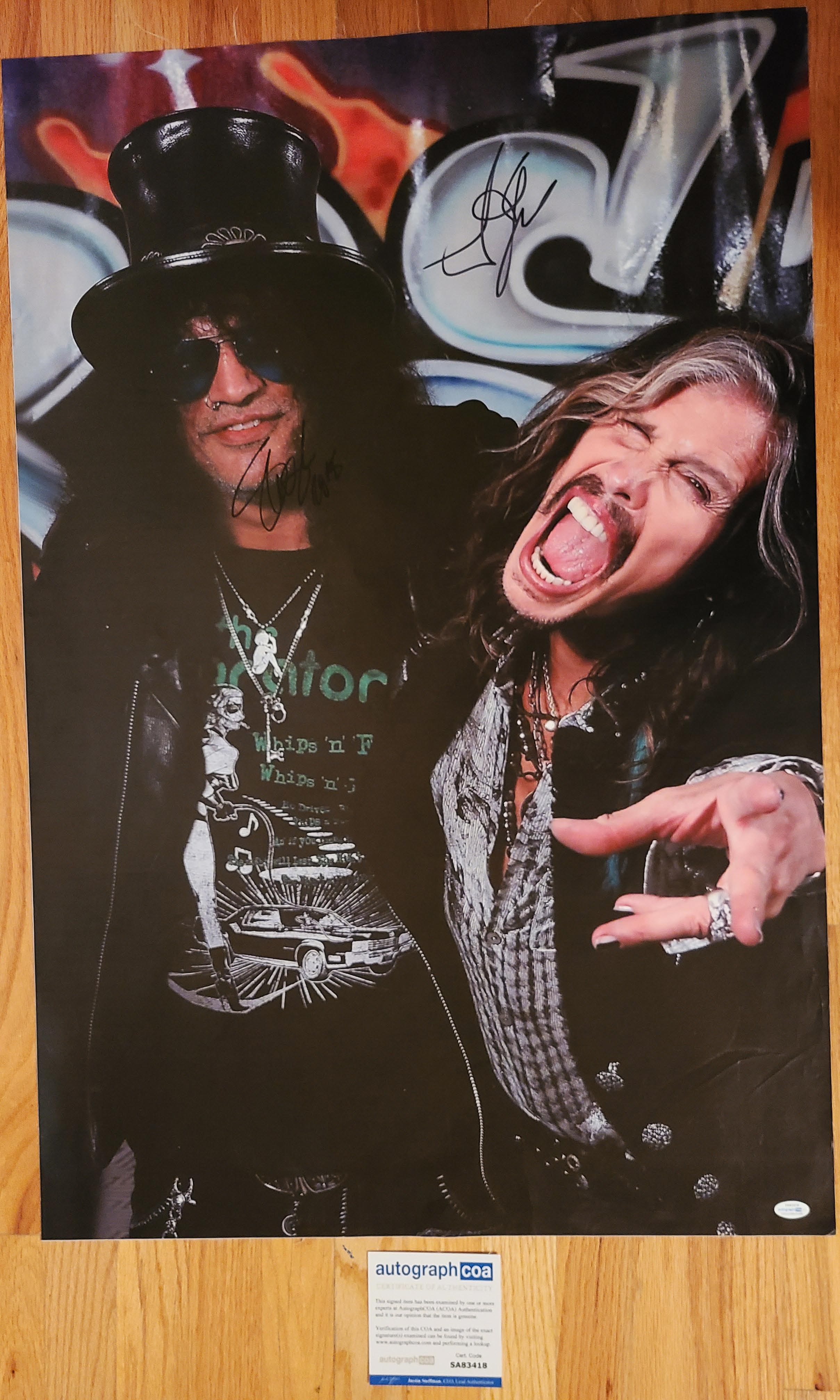 Lot Detail Steven Tyler And Slash Signed Photo In 24 X 36 Framed Canvas Acoa