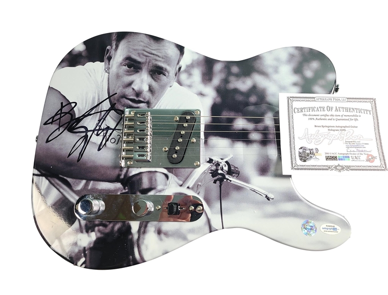 Bruce Springsteen Signed Custom Fender Photo Harley Graphics Guitar (ACOA)