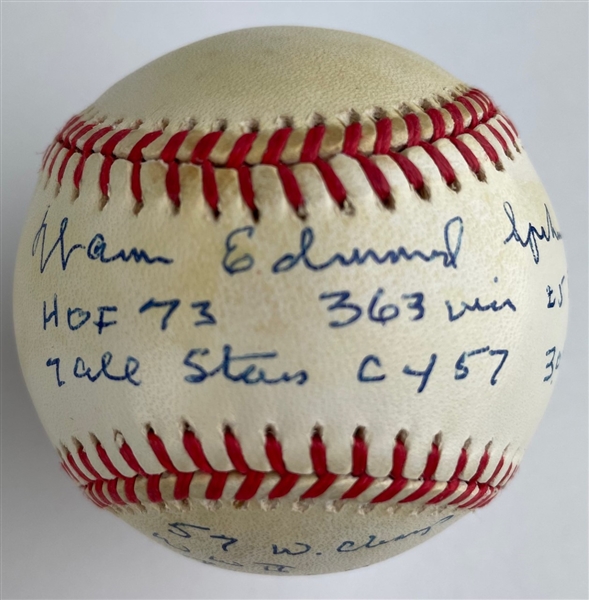 Warren Edward Spahn Signed & Career Stat Inscribed OML Baseball (Third Party Guaranteed)