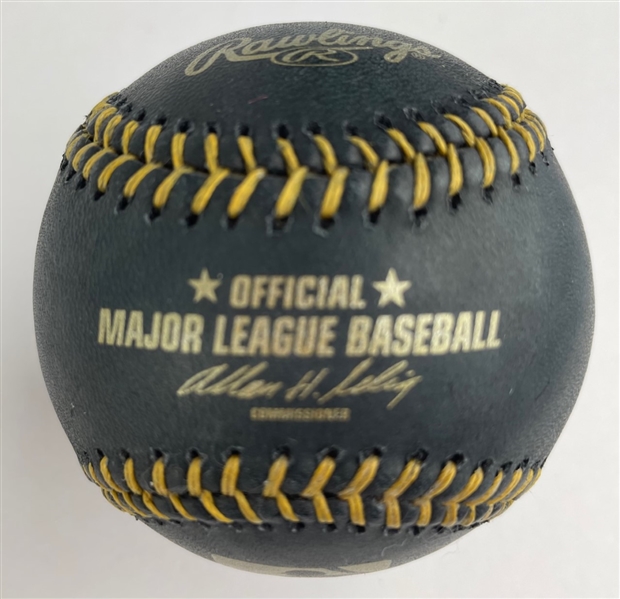 Don Larsen & Yogi Berra Signed & Inscribed Black OML Baseball (PSA/DNA ALOA)