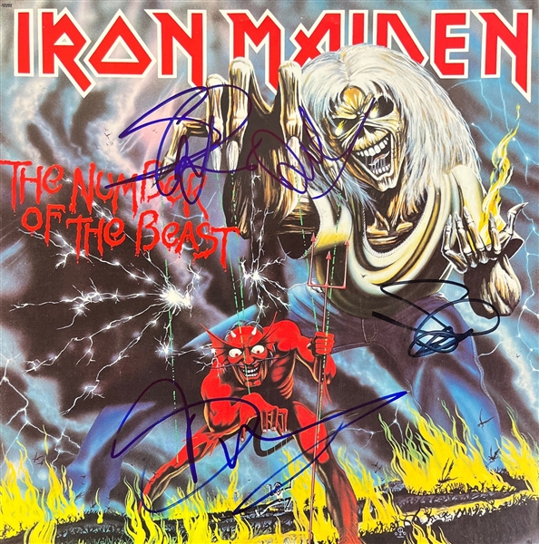 Iron Maiden: Group Signed 'The Number of the Beast' Album Cover (3 Sigs)(Third Party Guaranteed)