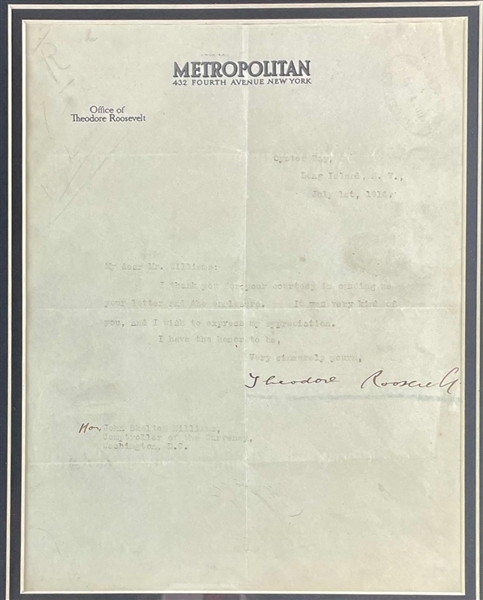President Theodore Roosevelt Signed Letter in a Framed Display (Beckett/BAS)