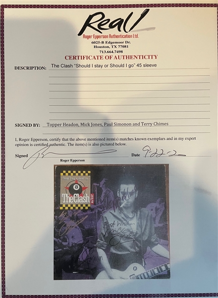 The Clash Group Signed “Should I Stay or Should I Go” 12 Vinyl (4 Sigs) (Roger Epperson/REAL LOA)  
