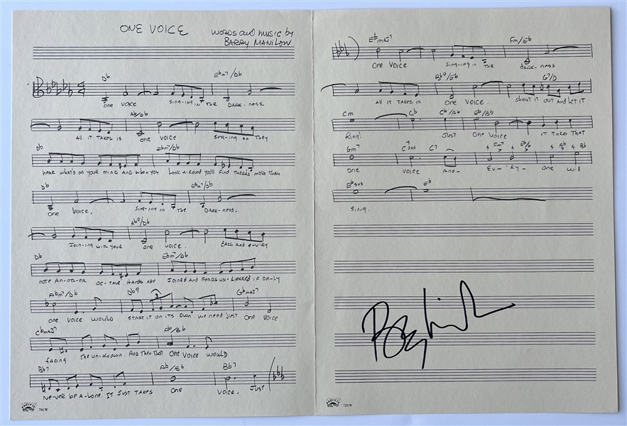 Barry Manilow “One Voice” Signed Sheet Music (Third Party Guaranteed)