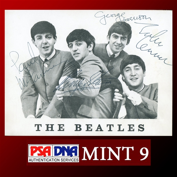The Beatles Immaculate Group Signed 4.25 x 5.5 Vintage Fan Club Card - PSA/DNA Graded MINT 9 - One of the Best in the Hobby! 