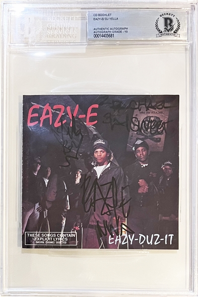 Eazy-E & DJ Yella Signed Eazy-Duz-It CD Booklet with GEM MINT 10 Autographs (Beckett/BAS Encapsulated & Beckett/BAS LOA)
