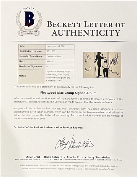 Fleetwood Mac Group Signed Self-Titled Fleetwood Mac Album Cover (Beckett/BAS LOA)