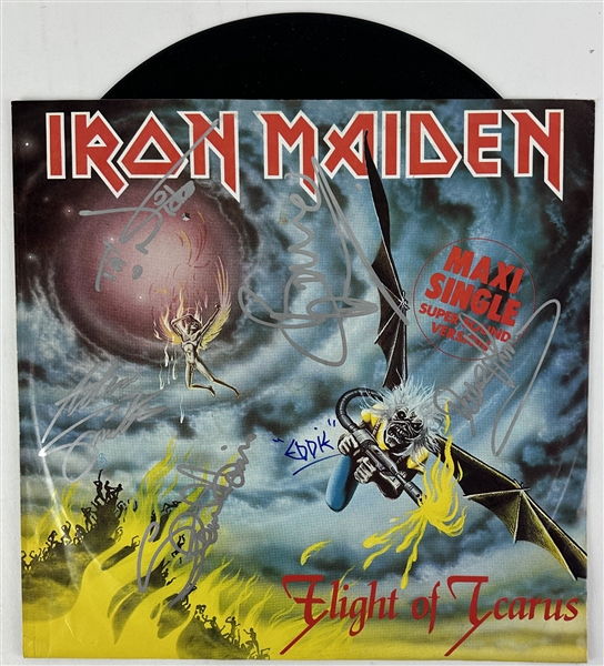 Iron Maiden Rare & Desirable Group Signed Flight of Icarus 12-Inch Album Maxi-Single (JSA LOA)