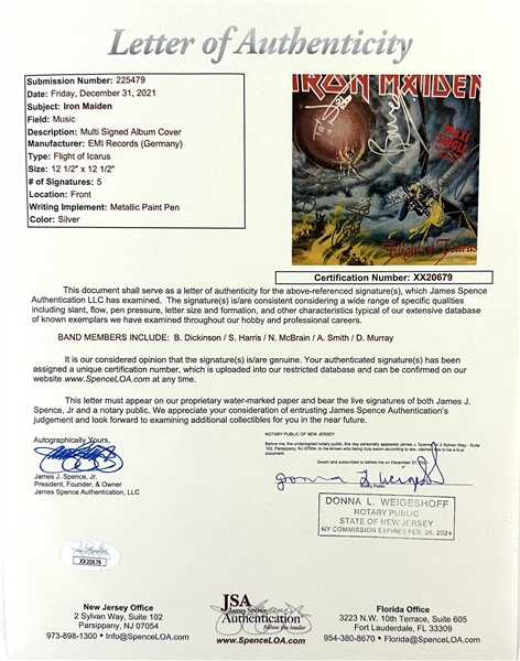 Iron Maiden Rare & Desirable Group Signed Flight of Icarus 12-Inch Album Maxi-Single (JSA LOA)