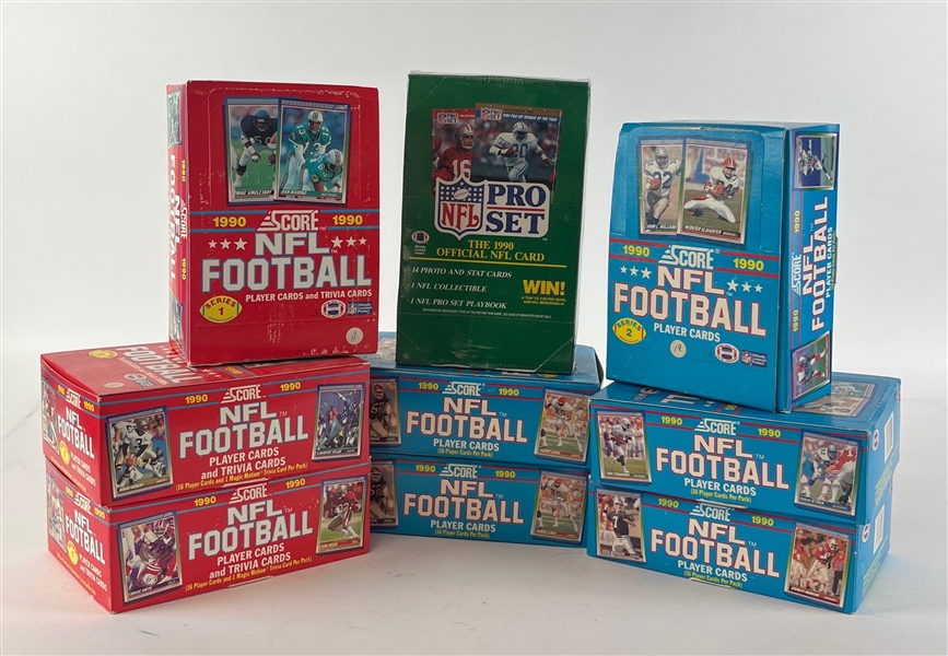 1990 Football Card Lot with 9 Unopened Boxes Incl. Score & NFL Pro Set 
