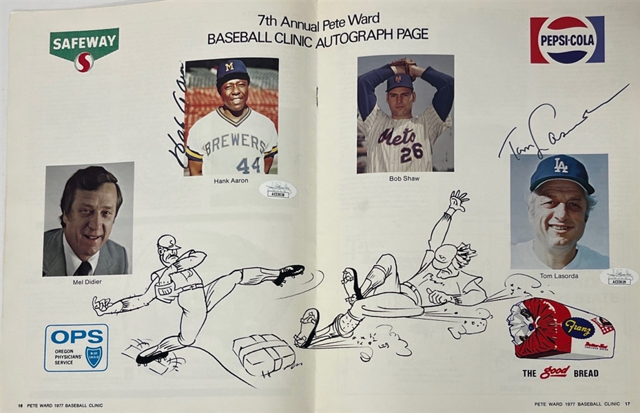 Hank Aaron & Tom Lasorda Signed 1977 Pete Ward Baseball Clinic Program (JSA)