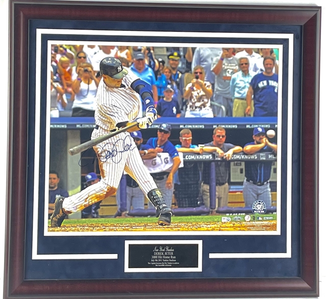 Derek Jeter Signed 16" x 20" Commemorative Home Run Photo in Custom Framing (MLB Holo/Steiner)